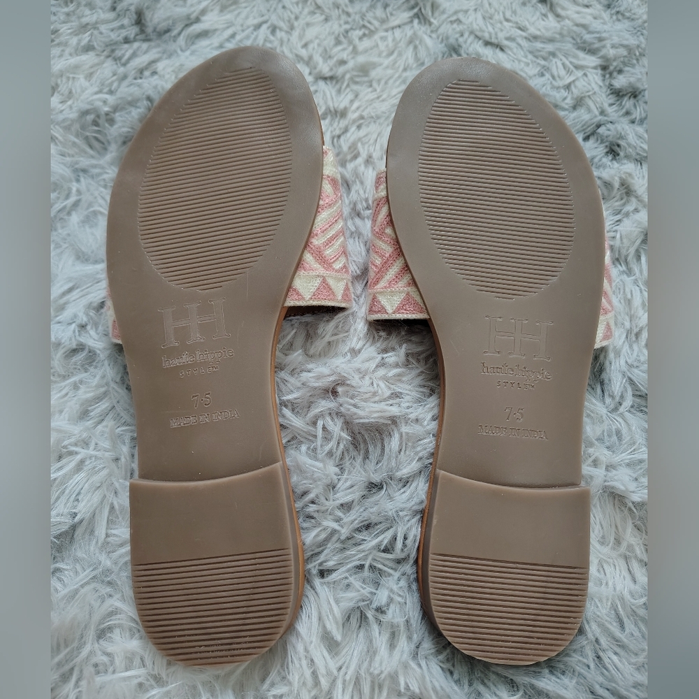 *NWOT* Haute Hippie Women's Size 7.5 Pink White Tan Slip-on Sandals Knit Design - Picture 6 of 12